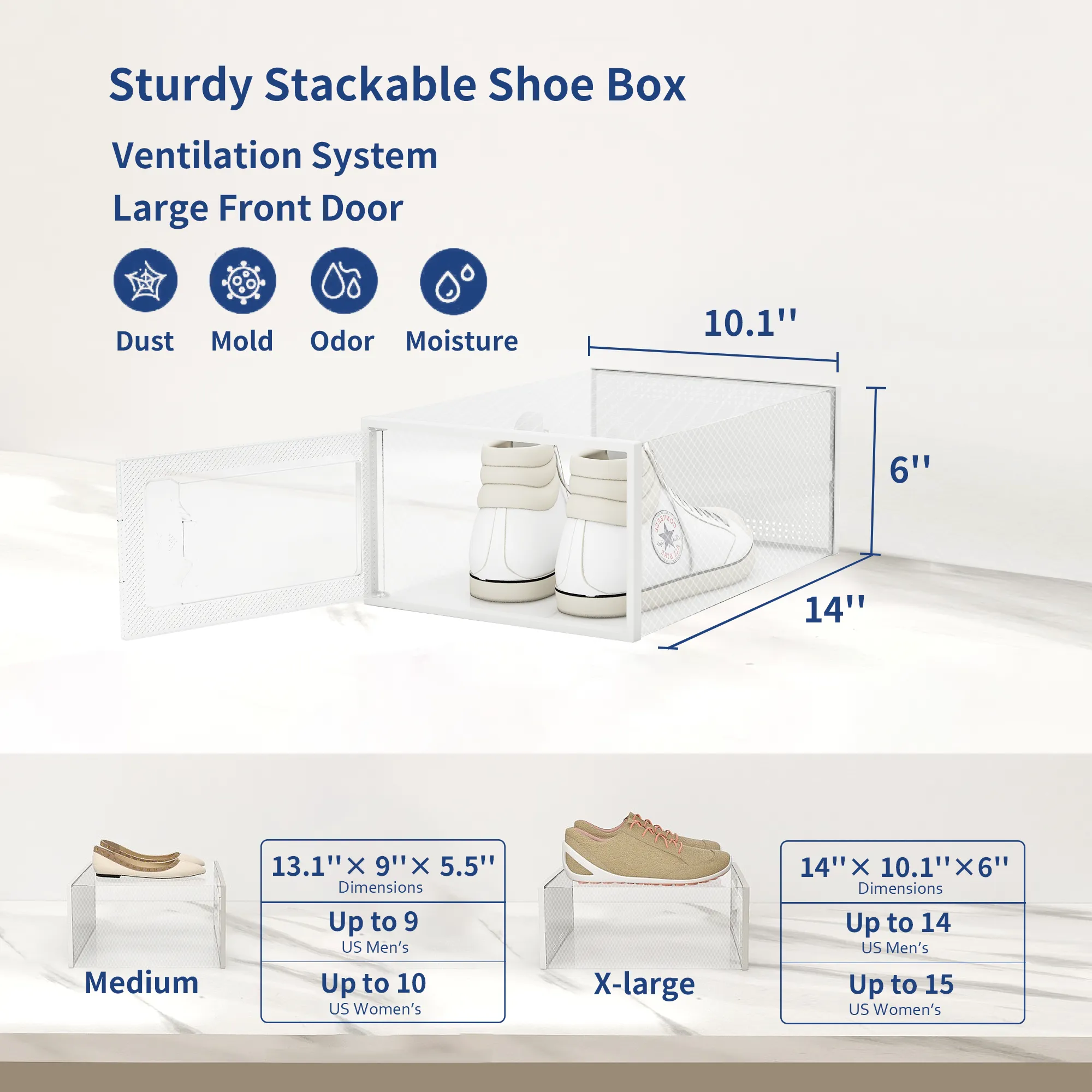 12 Pack Shoe Storage Box, Clear Plastic Stackable Shoe Organizer for Closet, Space Saving X-Large Foldable Shoe Sneaker Containers Bins Holders Fit up to Size 14 (Black)