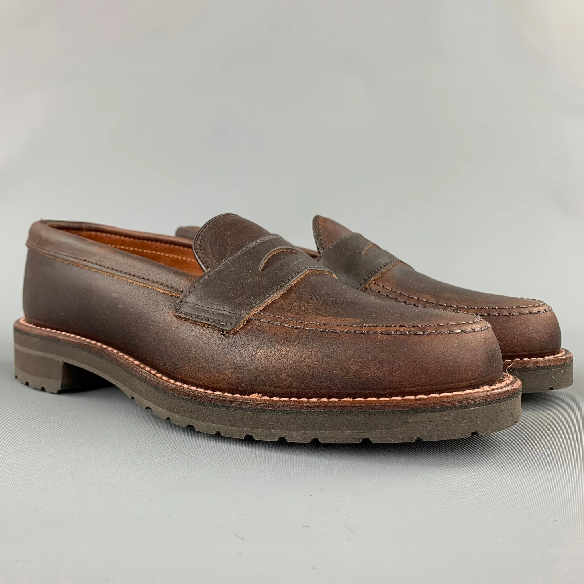 ALDEN Size 6.5 Dark Brown 5730S Kudu Leather Penny Loafers