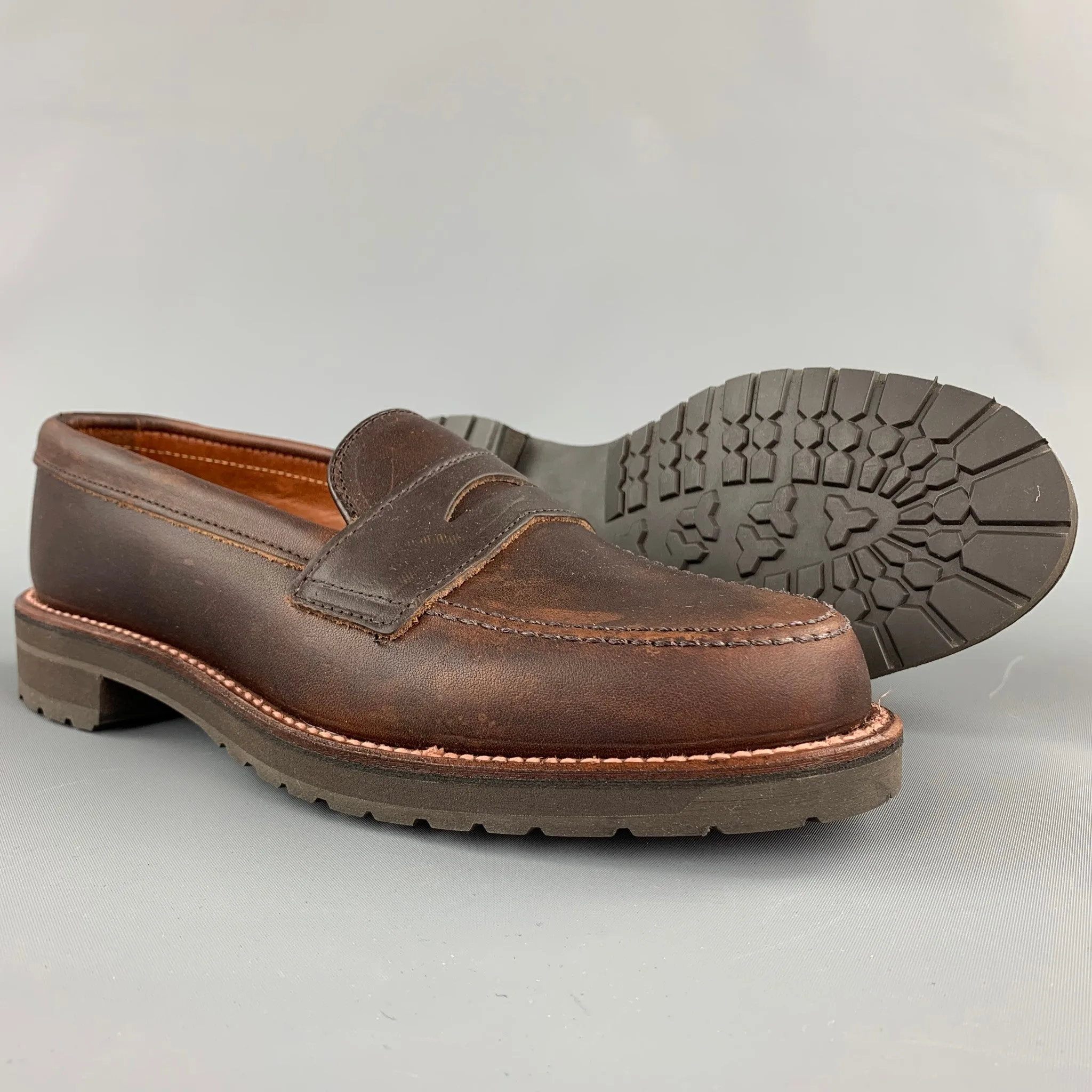 ALDEN Size 6.5 Dark Brown 5730S Kudu Leather Penny Loafers