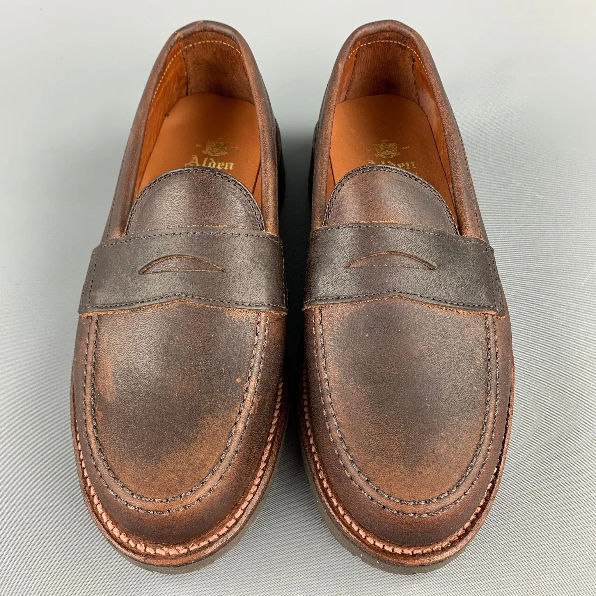 ALDEN Size 6.5 Dark Brown 5730S Kudu Leather Penny Loafers