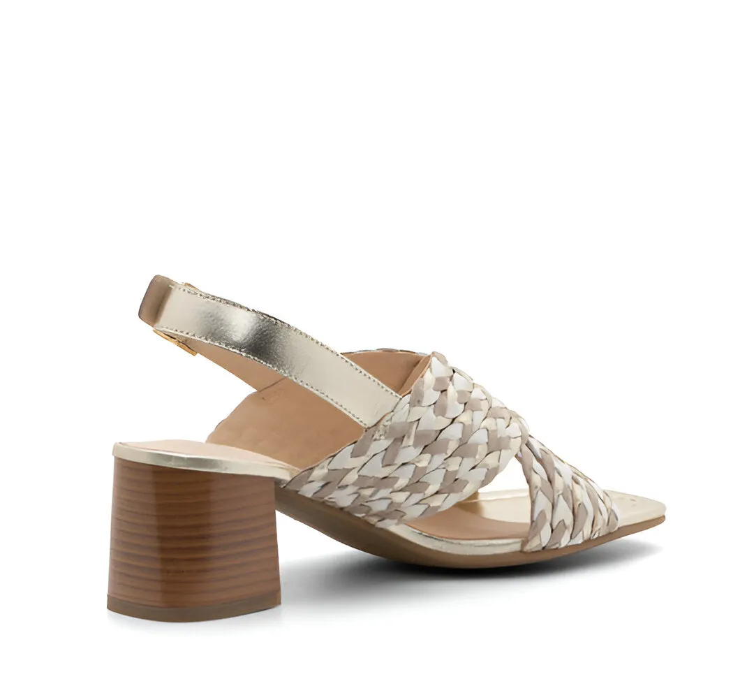 Ara Gold Summer Sandal with Block Heel and Crossover Straps