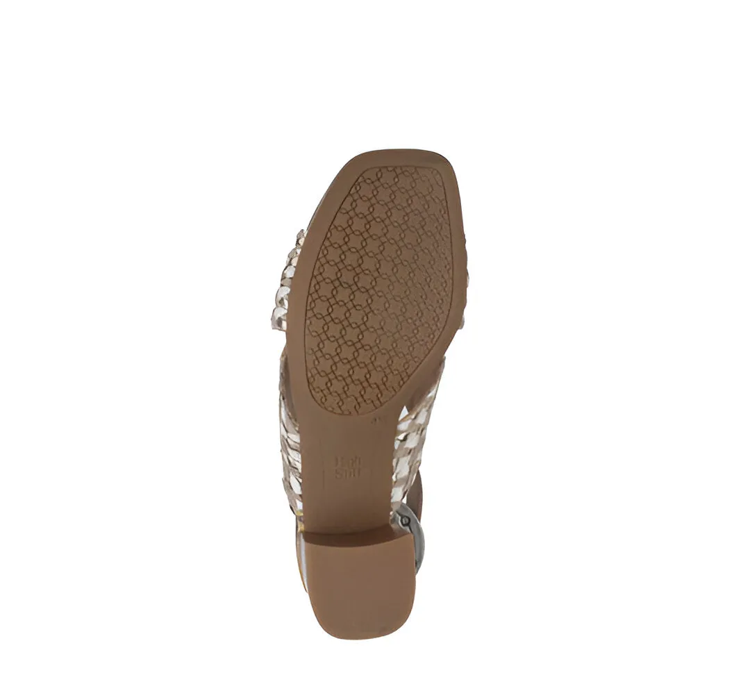 Ara Gold Summer Sandal with Block Heel and Crossover Straps