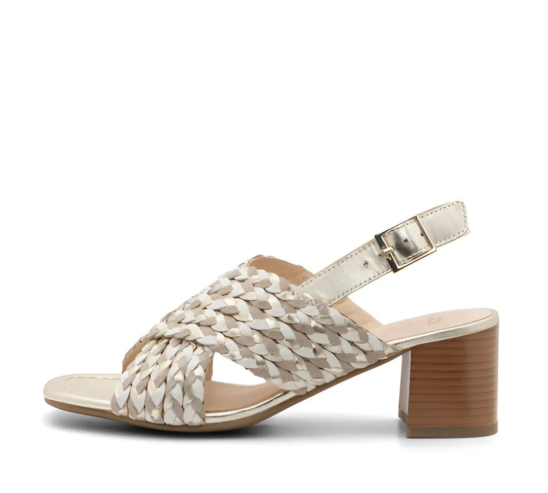 Ara Gold Summer Sandal with Block Heel and Crossover Straps