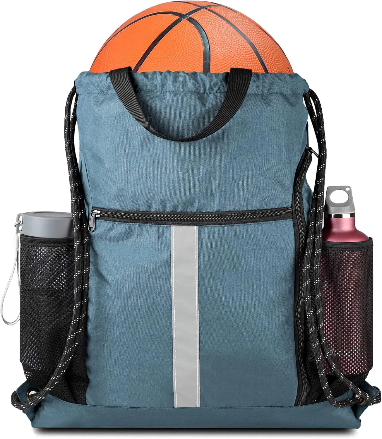 BeeGreen Drawstring Backpack Sports Gym Bag With Shoe Compartment and Two Water Bottle Holder 