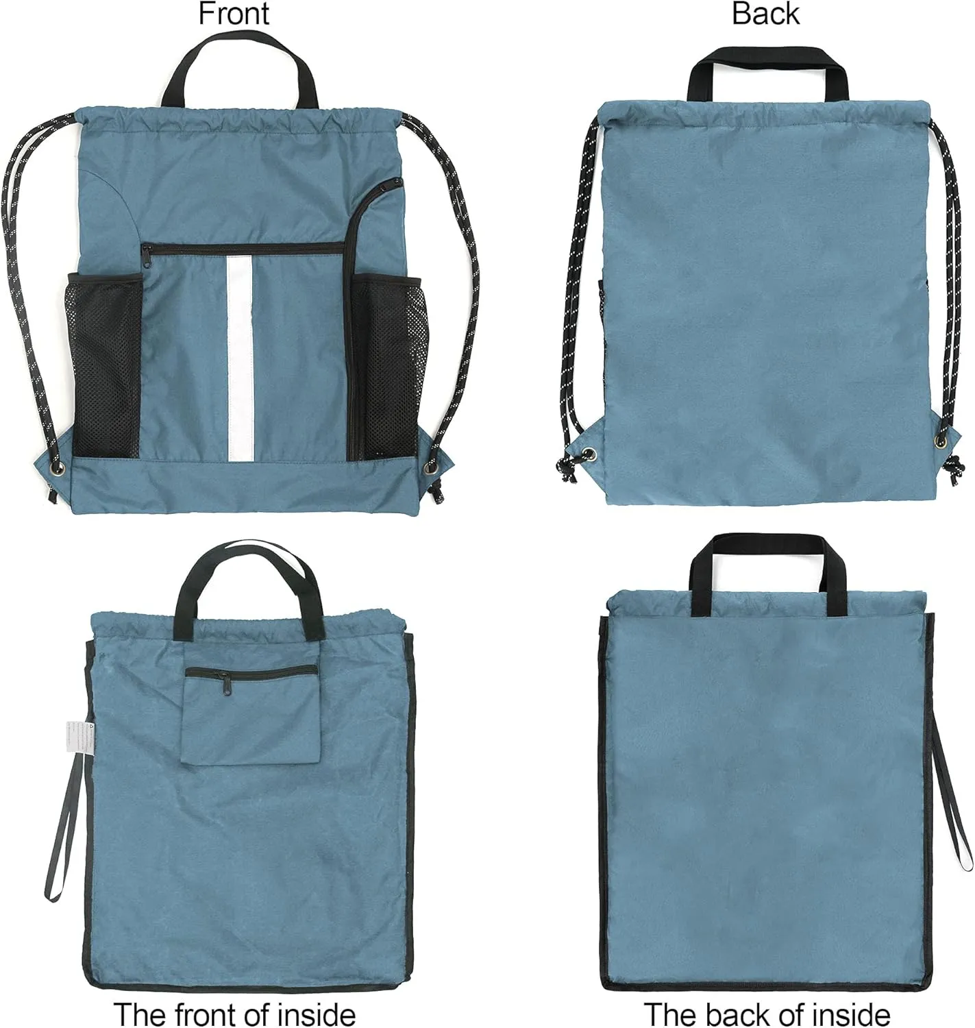 BeeGreen Drawstring Backpack Sports Gym Bag With Shoe Compartment and Two Water Bottle Holder 