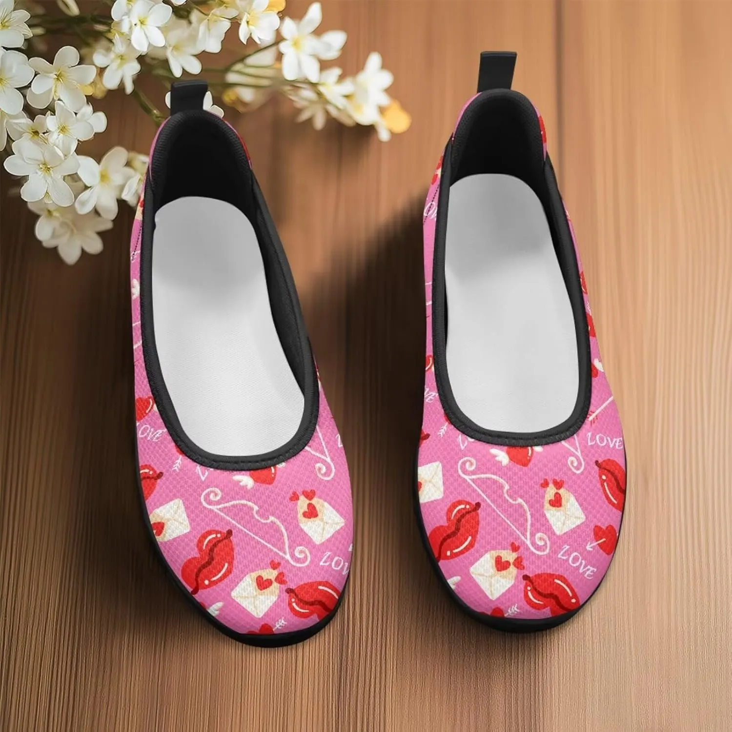 Binienty Casual Shoes for Women Mesh Kint Breathable Loafers Trendy Slip On Walking Sneakers Round Toe Flats for Travel