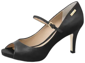 Black Leather Peep Toe - Dumond