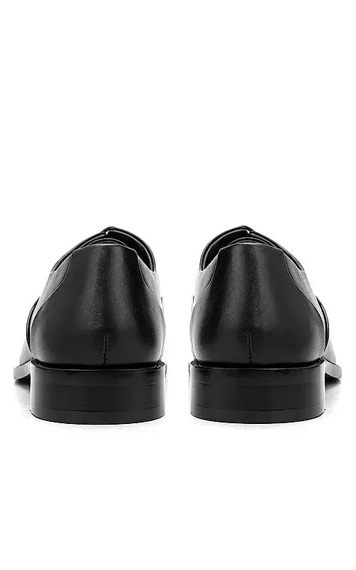 Black Plain Leather Lace Ups