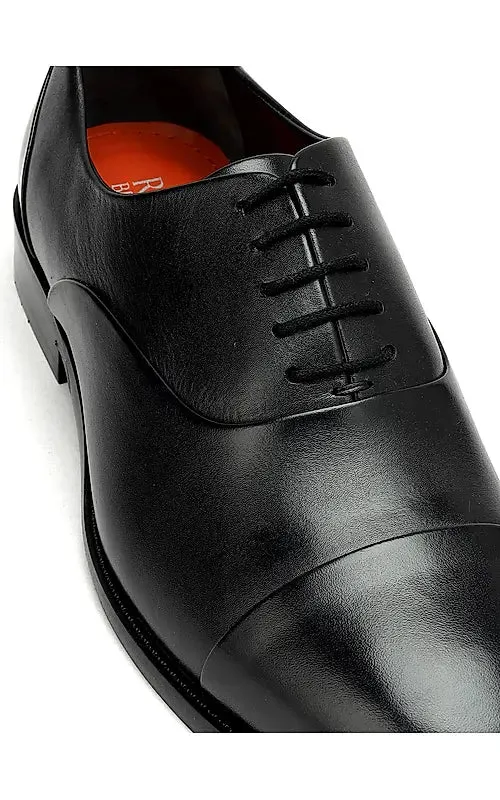 Black Plain Leather Lace Ups