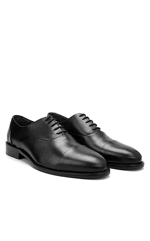 Black Plain Leather Lace Ups