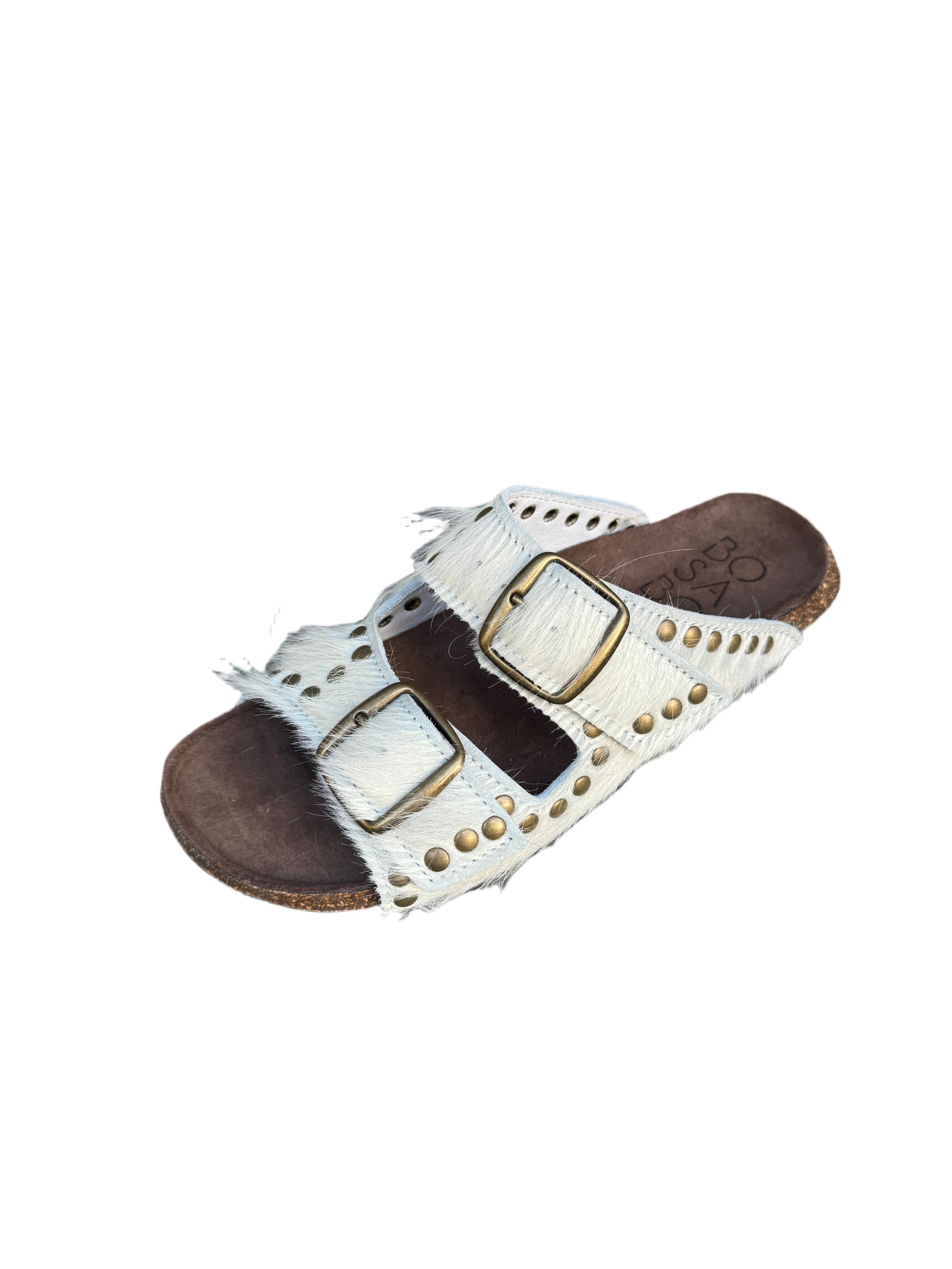 Bosabo Buckled Slides / White Cowhide