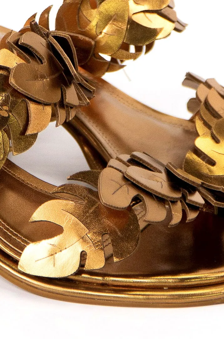 Brass Monstera Mid Heel Slide Sandal