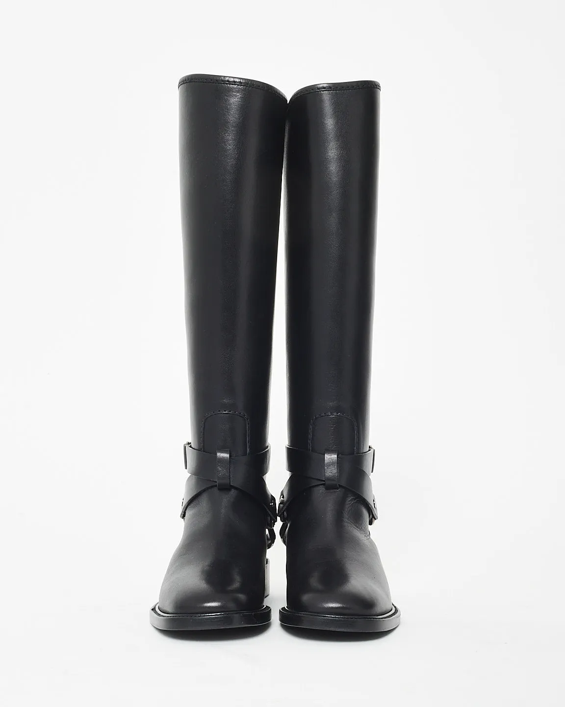 Celine Vintage Black Buckle Riding Boots - 36
