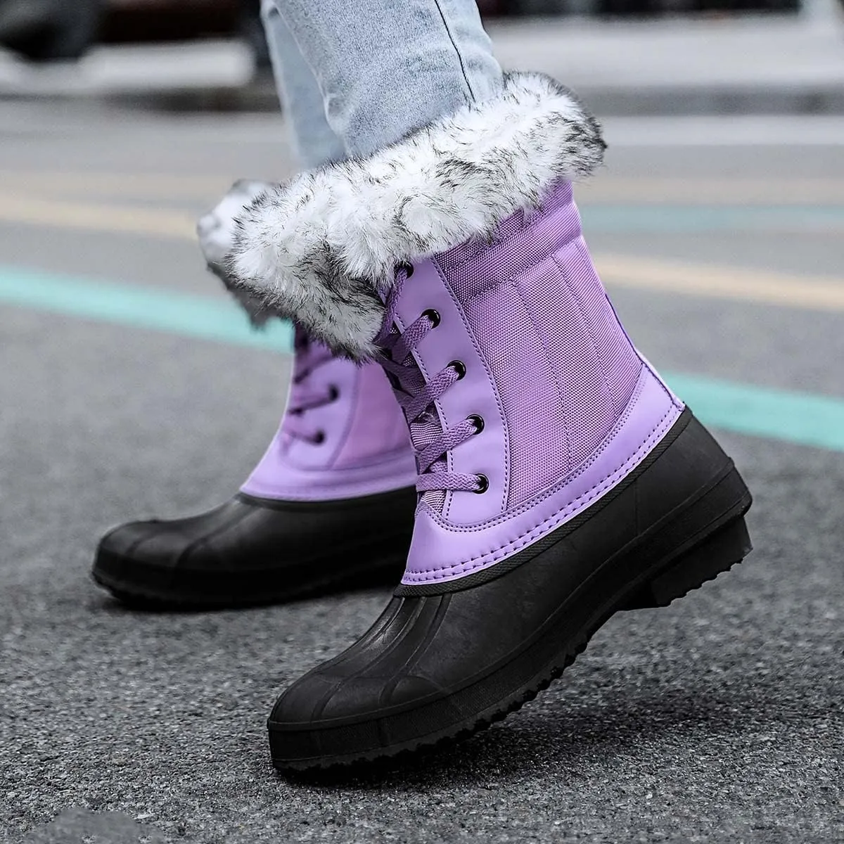 CERYTHRINA Womens Duck Boots Waterproof Warm Snow Boots Outdoor Warm Lined Winter Booties Mid-Calf Rain Boot