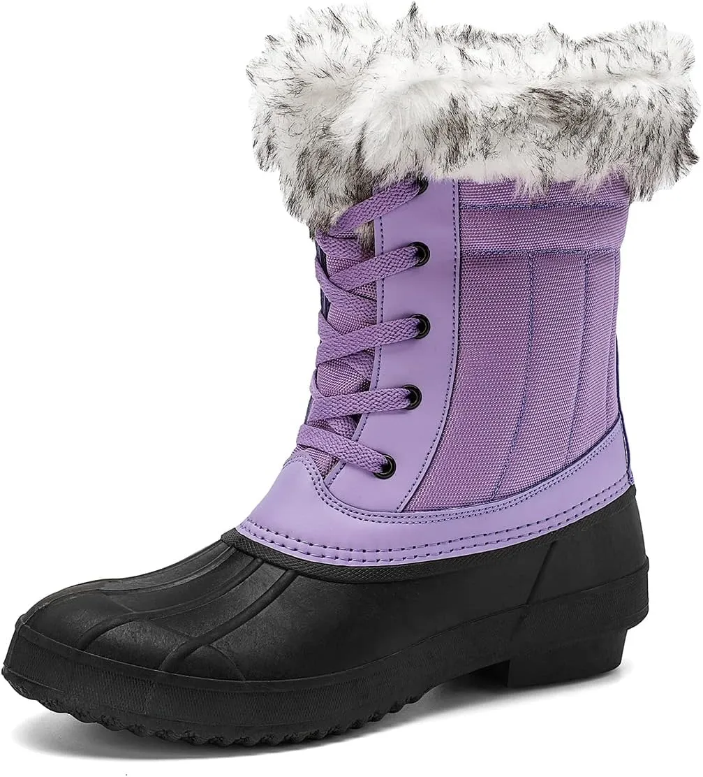 CERYTHRINA Womens Duck Boots Waterproof Warm Snow Boots Outdoor Warm Lined Winter Booties Mid-Calf Rain Boot