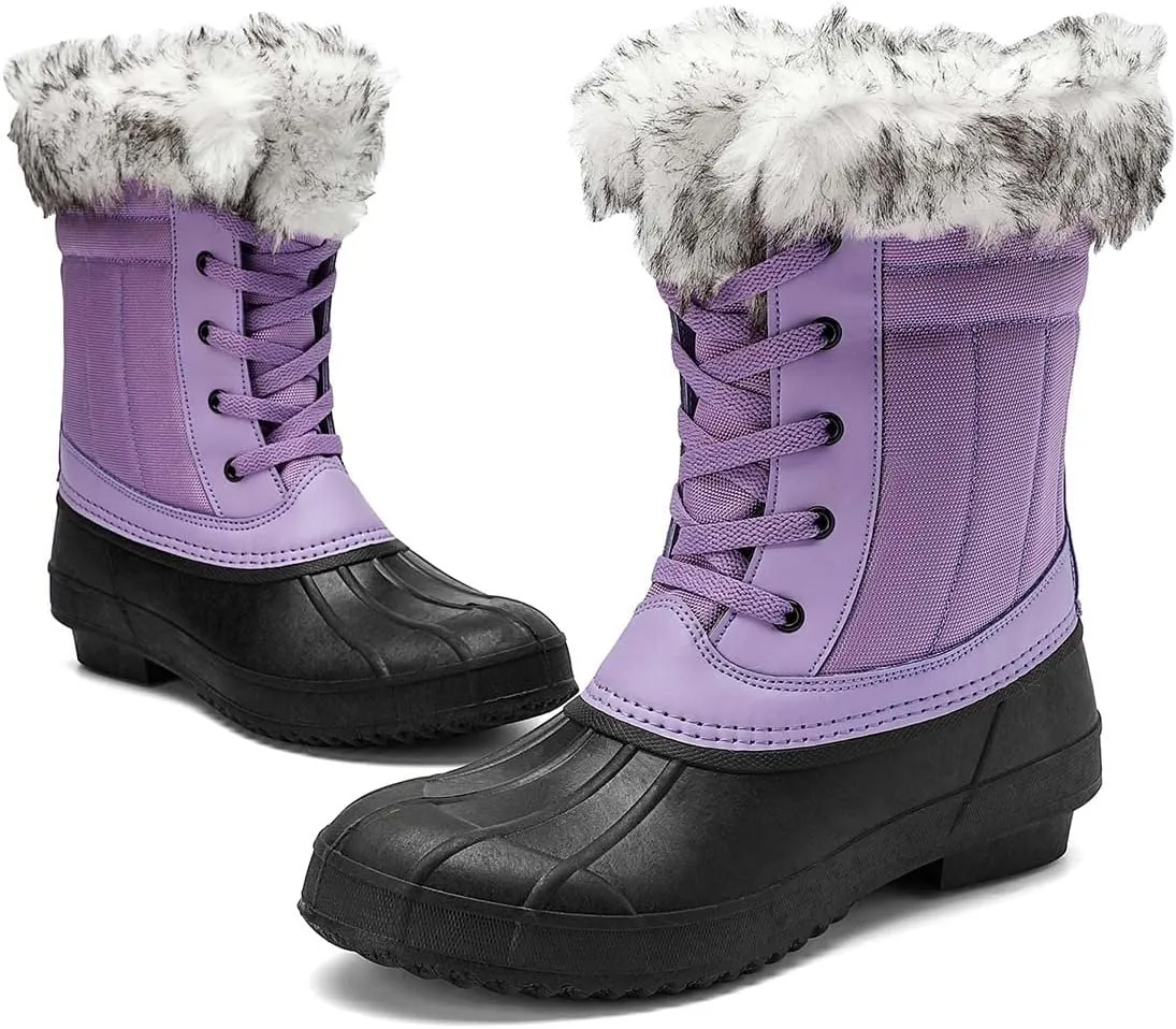 CERYTHRINA Womens Duck Boots Waterproof Warm Snow Boots Outdoor Warm Lined Winter Booties Mid-Calf Rain Boot