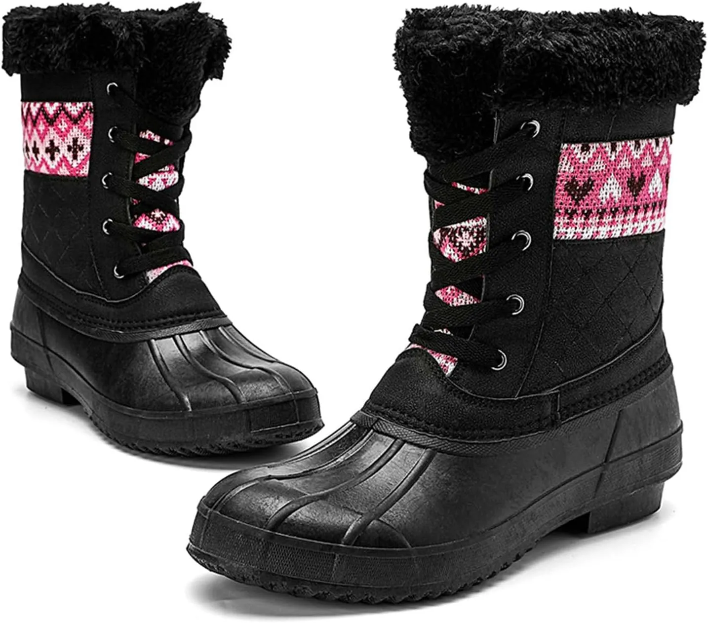 CERYTHRINA Womens Duck Boots Waterproof Warm Snow Boots Outdoor Warm Lined Winter Booties Mid-Calf Rain Boot