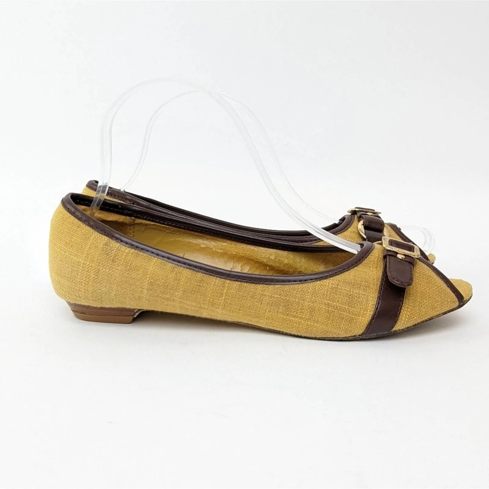 Diba Gold and Brown Peep-Toe Flats - 7.5