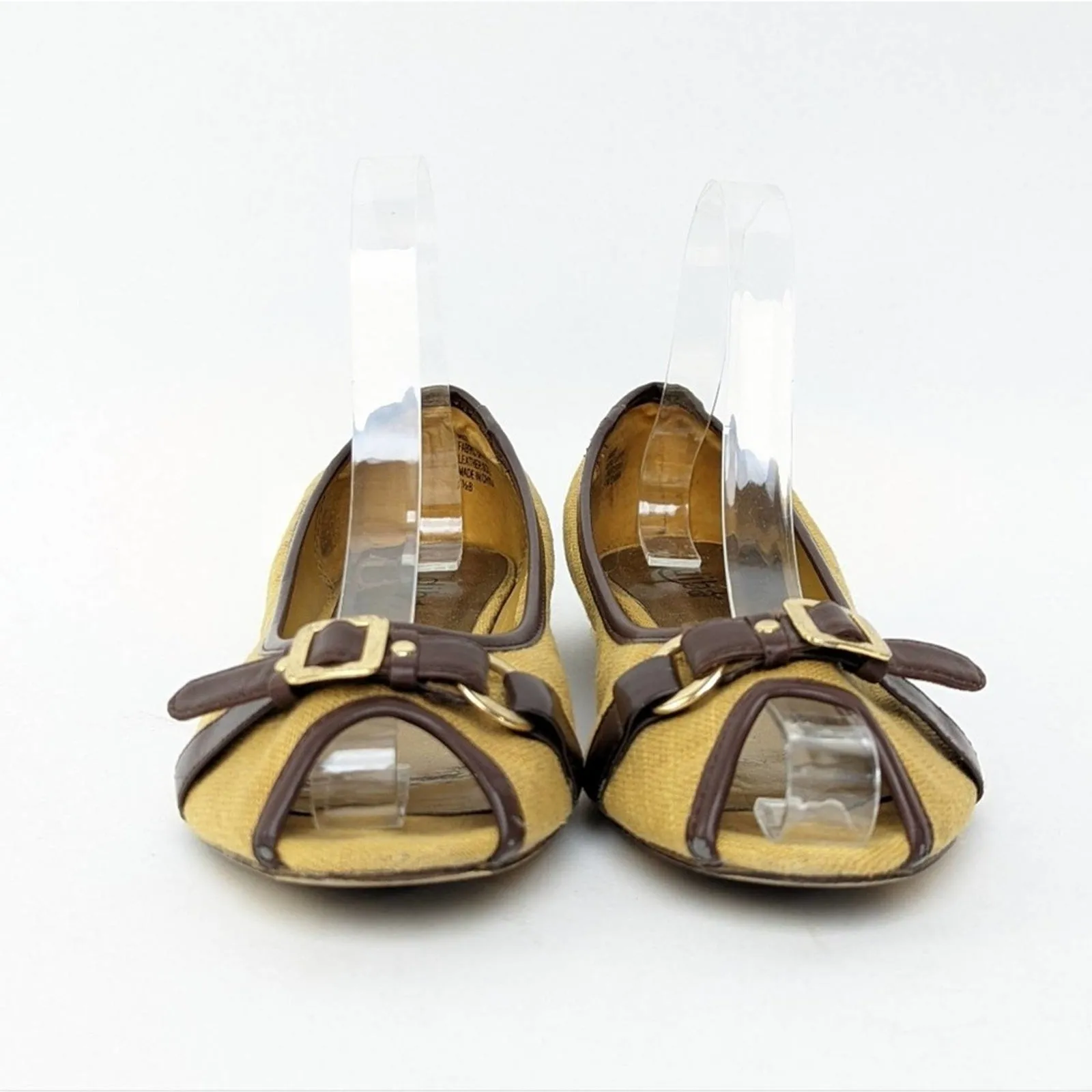 Diba Gold and Brown Peep-Toe Flats - 7.5