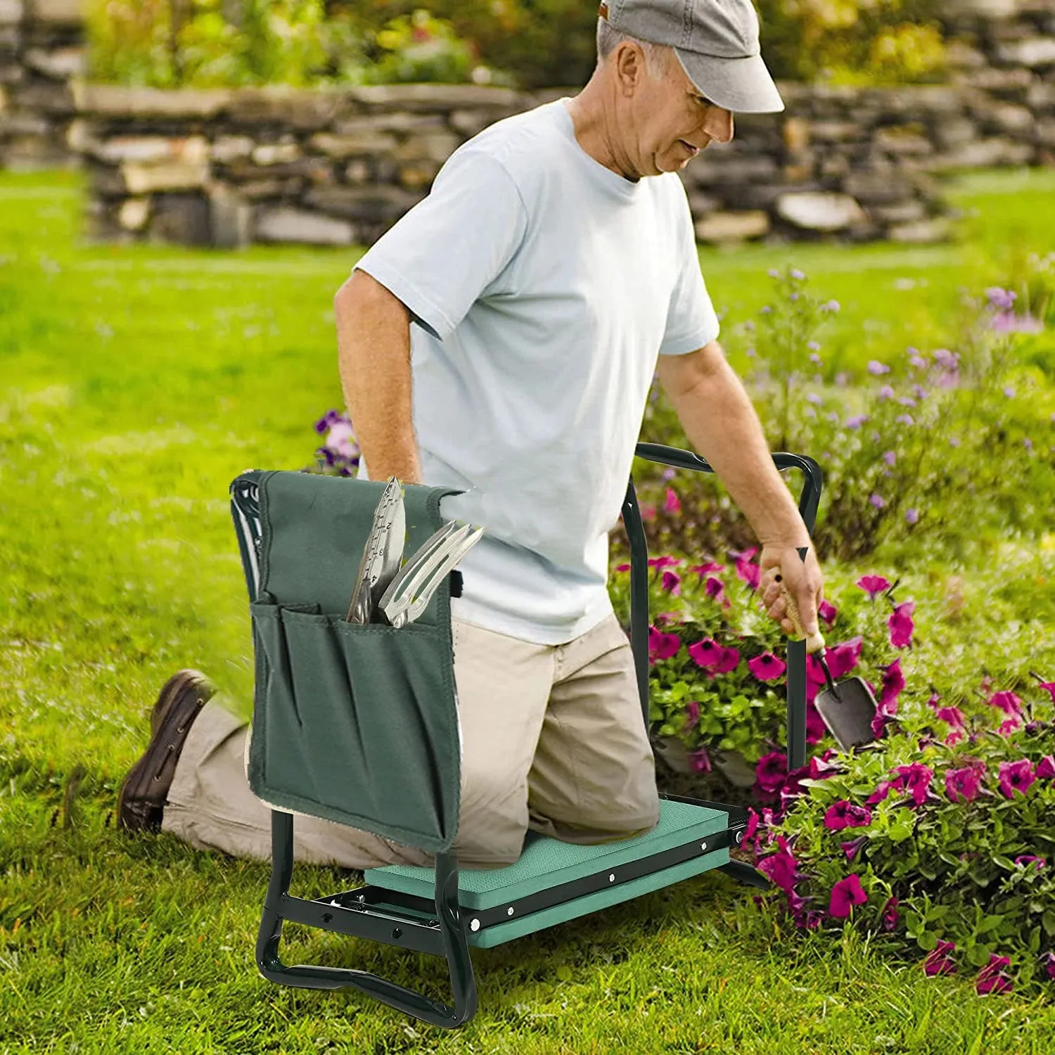 Foldable Garden Kneeler Seat Soft Eva Pad Steel Frame