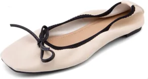 Gicoiz Foldable Flats Womens Square Toe Bowtie Ballerina Slippers