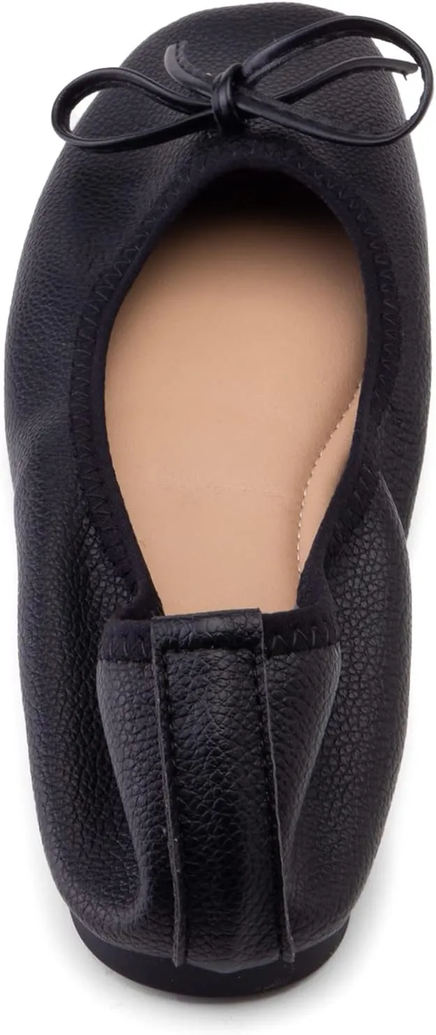 Gicoiz Foldable Flats Womens Square Toe Bowtie Ballerina Slippers