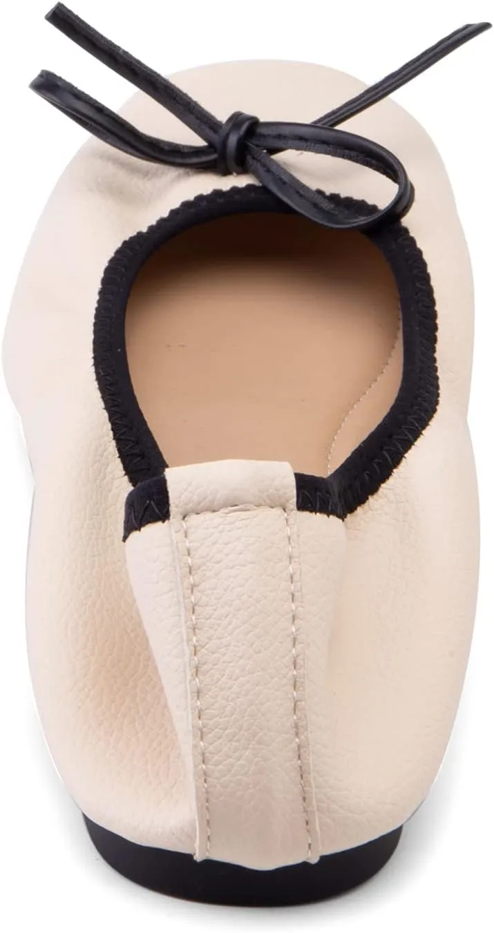 Gicoiz Foldable Flats Womens Square Toe Bowtie Ballerina Slippers