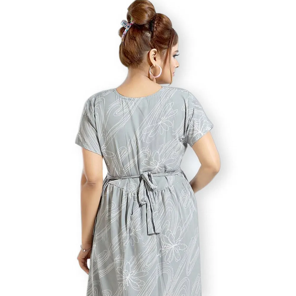 Grey Floral Printed Nursing Maternity Half Sleeves Dress