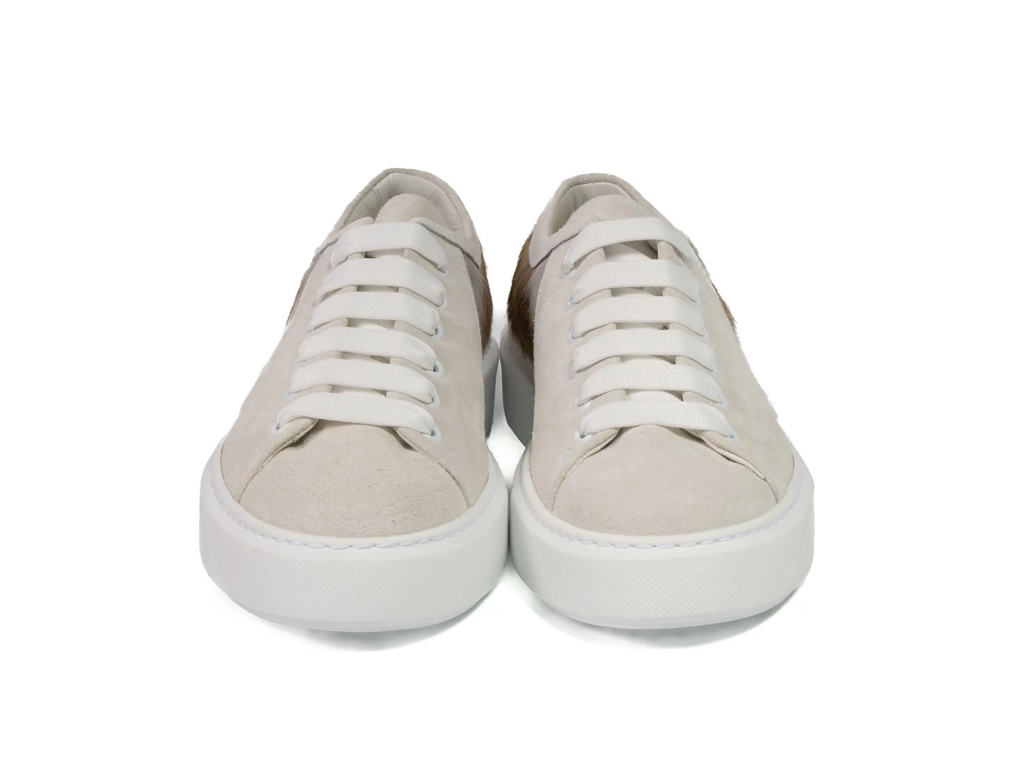 Grey Stripe Hair-on-hide with White Suede Leather Trainer