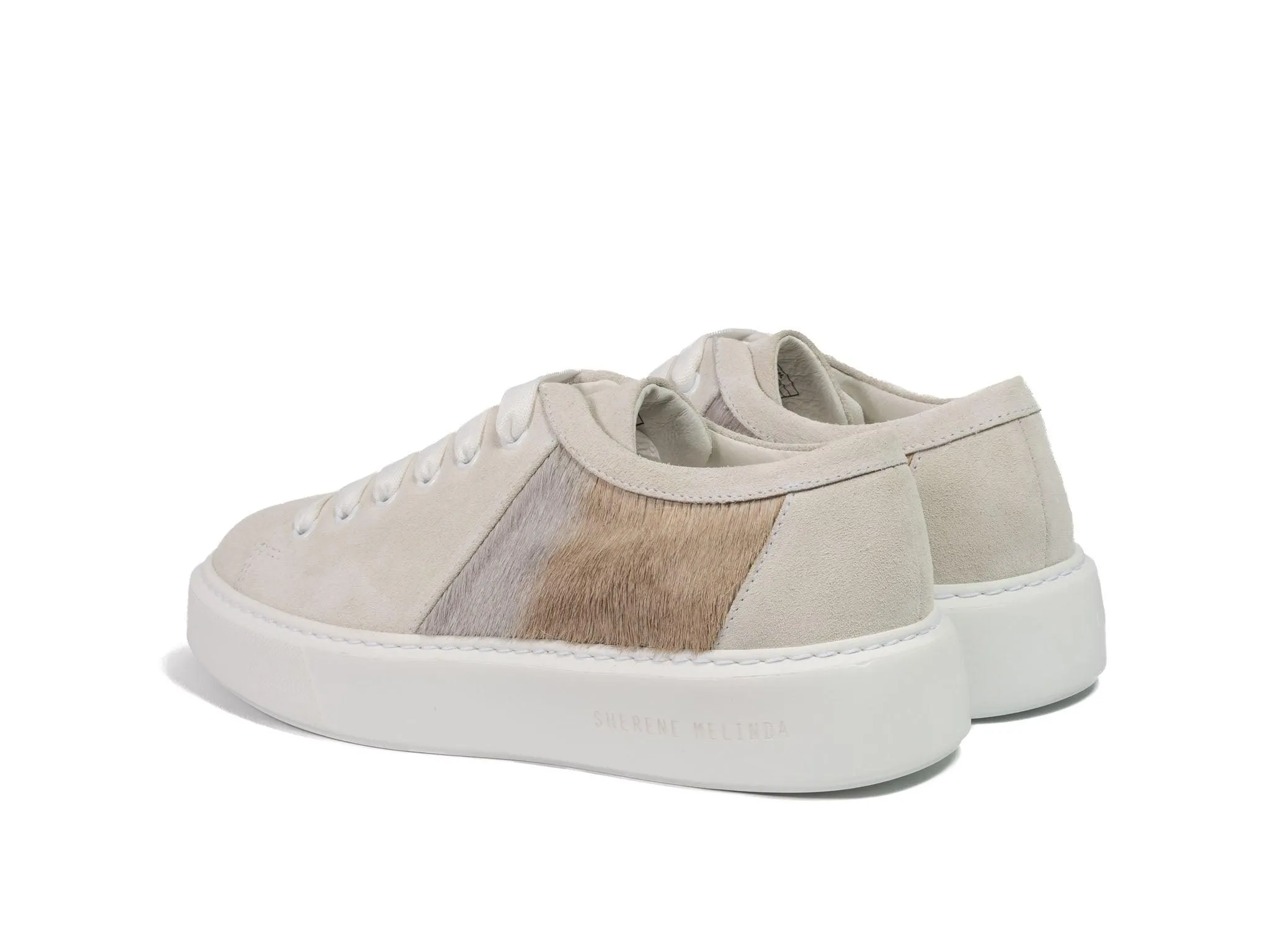 Grey Stripe Hair-on-hide with White Suede Leather Trainer