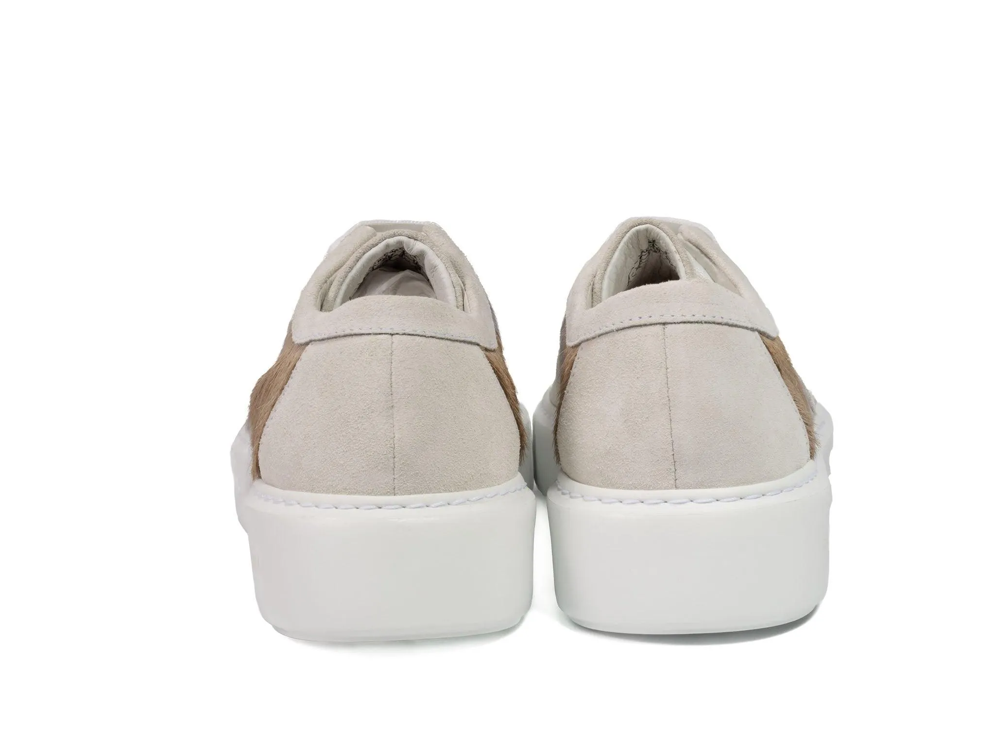 Grey Stripe Hair-on-hide with White Suede Leather Trainer