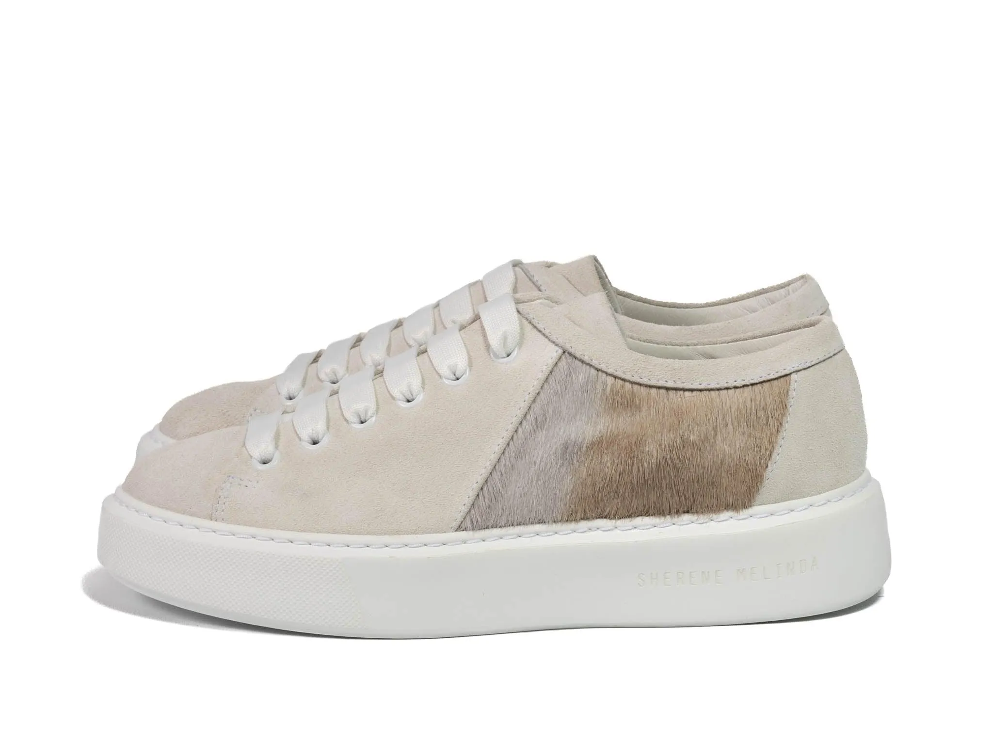 Grey Stripe Hair-on-hide with White Suede Leather Trainer