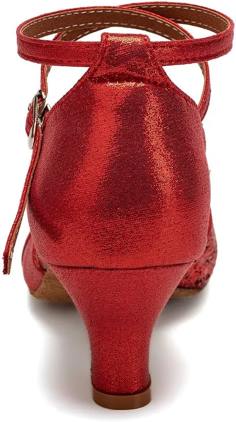 HIPPOSEUS Women's Closed Toe Latin Ballroom Dance Shoes Sequin Salsa Tango Scocial Practice Dancer Shoes,Model 105