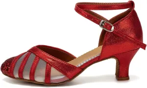 HIPPOSEUS Women's Closed Toe Latin Ballroom Dance Shoes Sequin Salsa Tango Scocial Practice Dancer Shoes,Model 105