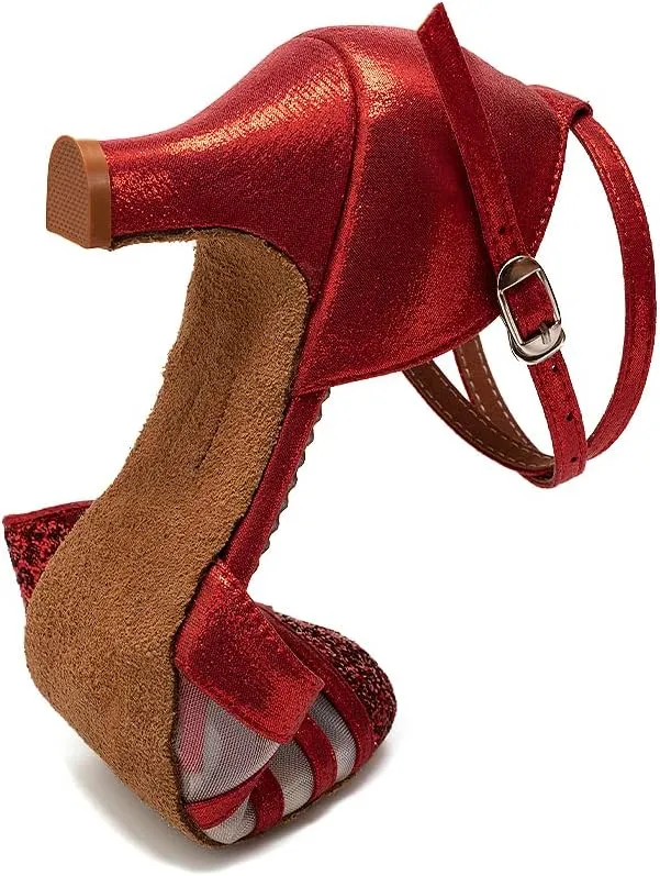 HIPPOSEUS Women's Closed Toe Latin Ballroom Dance Shoes Sequin Salsa Tango Scocial Practice Dancer Shoes,Model 105