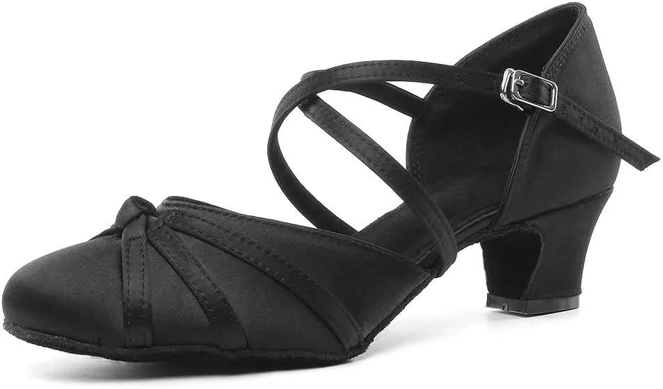 HIPPOSEUS Women's Satin Ballroom Dance Shoes Low Heel Closed Toe Latin Salsa Tango Dancing Shoes for Wedding Party,Model YC117
