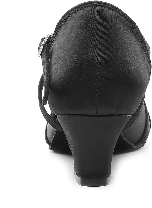 HIPPOSEUS Women's Satin Ballroom Dance Shoes Low Heel Closed Toe Latin Salsa Tango Dancing Shoes for Wedding Party,Model YC117