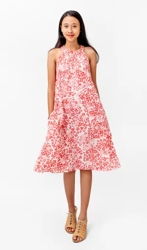 Hydrangea Bright Coral Rayon Twiggy Dress, 2 sizes