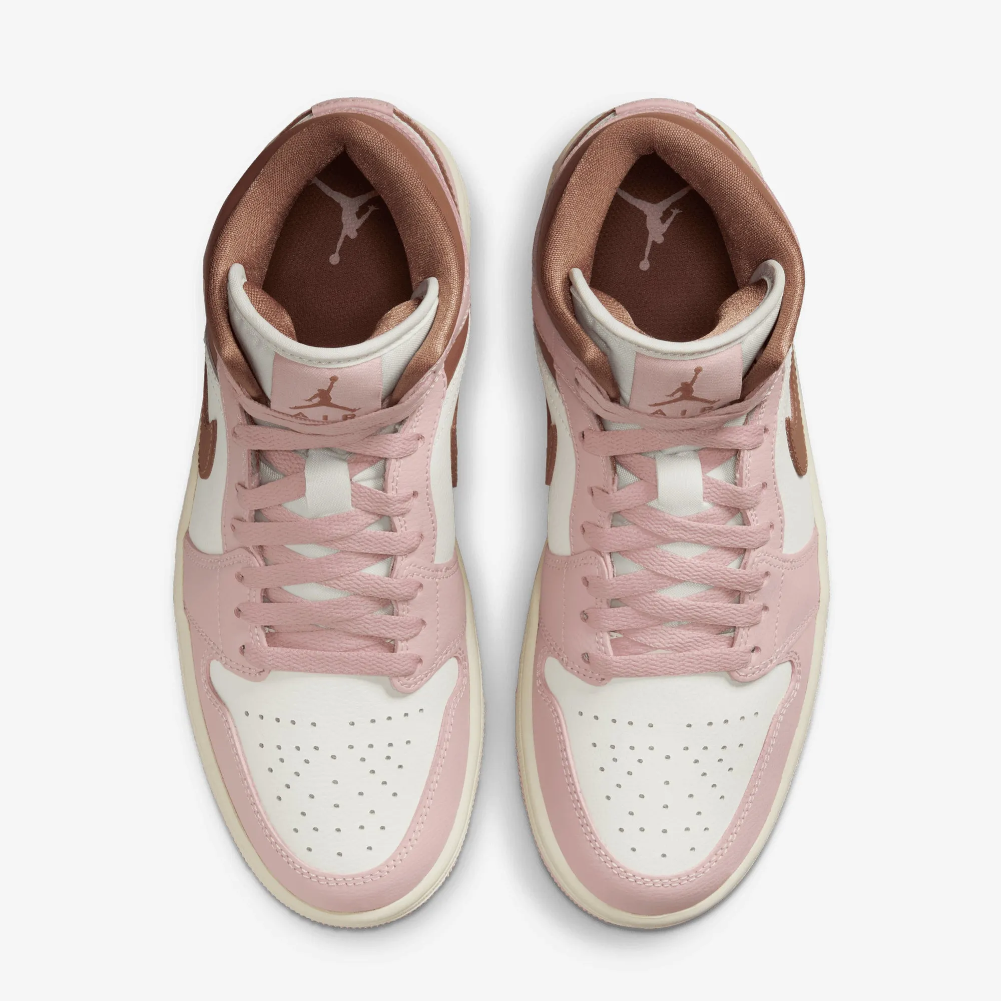 JORDAN | WMN'S AIR JORDAN 1 MID { PINK OXFORD/ARCHAEO BROWN-SAIL
