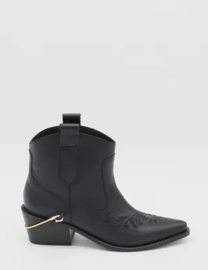 Joy western cowboy booties in black leather women's shoes
