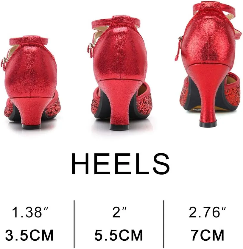 JUODVMP Closed Toe Ballroom Dance Shoes for Women Glitter Split Character Shoes Dancing Pumps