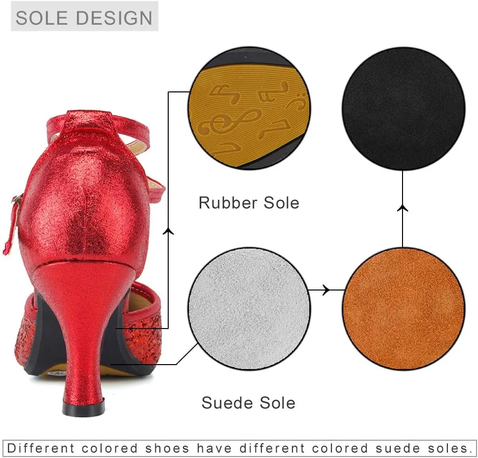 JUODVMP Closed Toe Ballroom Dance Shoes for Women Glitter Split Character Shoes Dancing Pumps