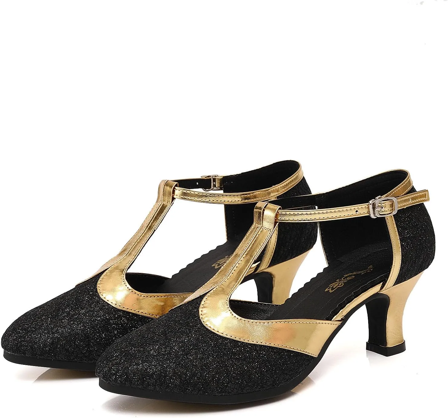 JUODVMP Women's 1920s Shoes Glitter Flapper Gatsby Shoes Latin Tango Salsa Ballroom Dance Heels