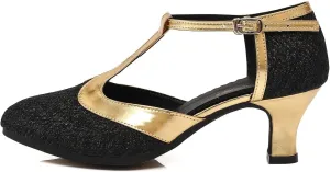 JUODVMP Women's 1920s Shoes Glitter Flapper Gatsby Shoes Latin Tango Salsa Ballroom Dance Heels