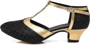 JUODVMP Women's 1920s Shoes Glitter Flapper Gatsby Shoes Latin Tango Salsa Ballroom Dance Heels