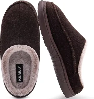 KuaiLu Mens Clog Slippers with Arch Support Suede Faux Fur Memory Foam Warm House Shoes Comfortable Slip-on Mans Bedroom Indoor Outdoor Slippers Rubber Sole Size 7-16