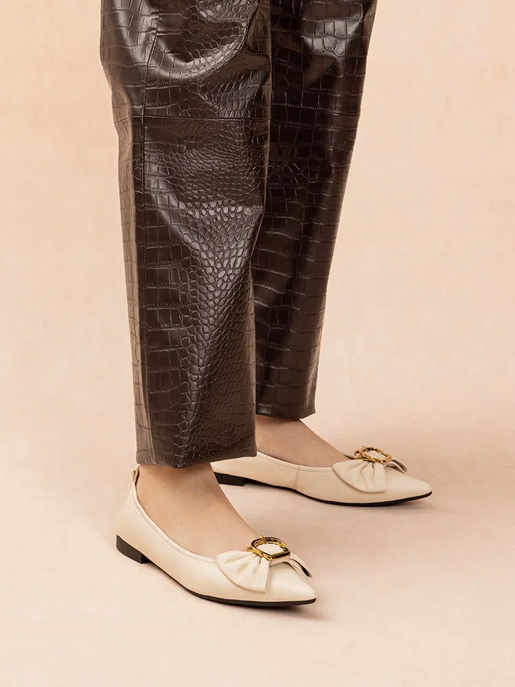 Layla Gold Buckled Bow Foldable Flats