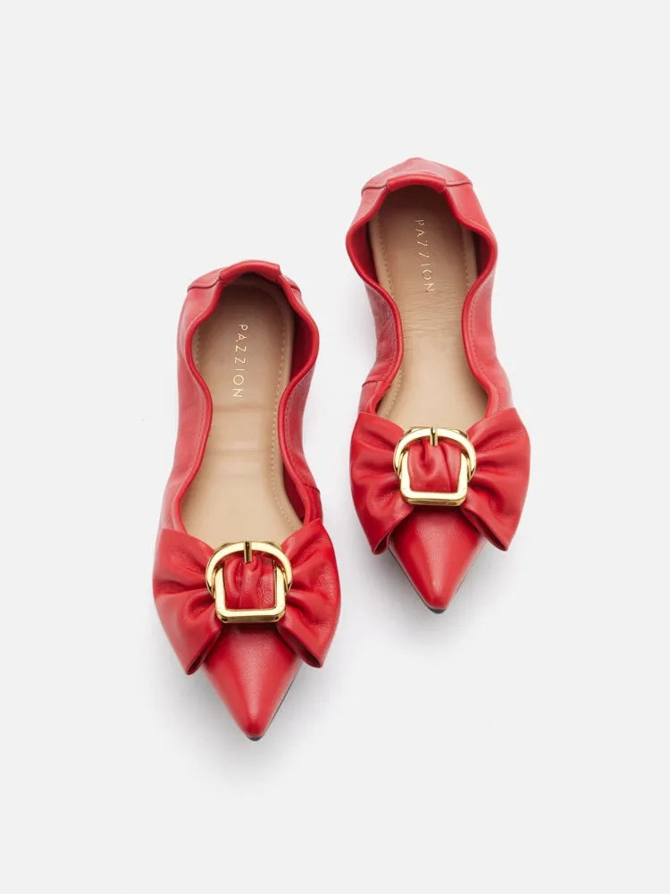 Layla Gold Buckled Bow Foldable Flats