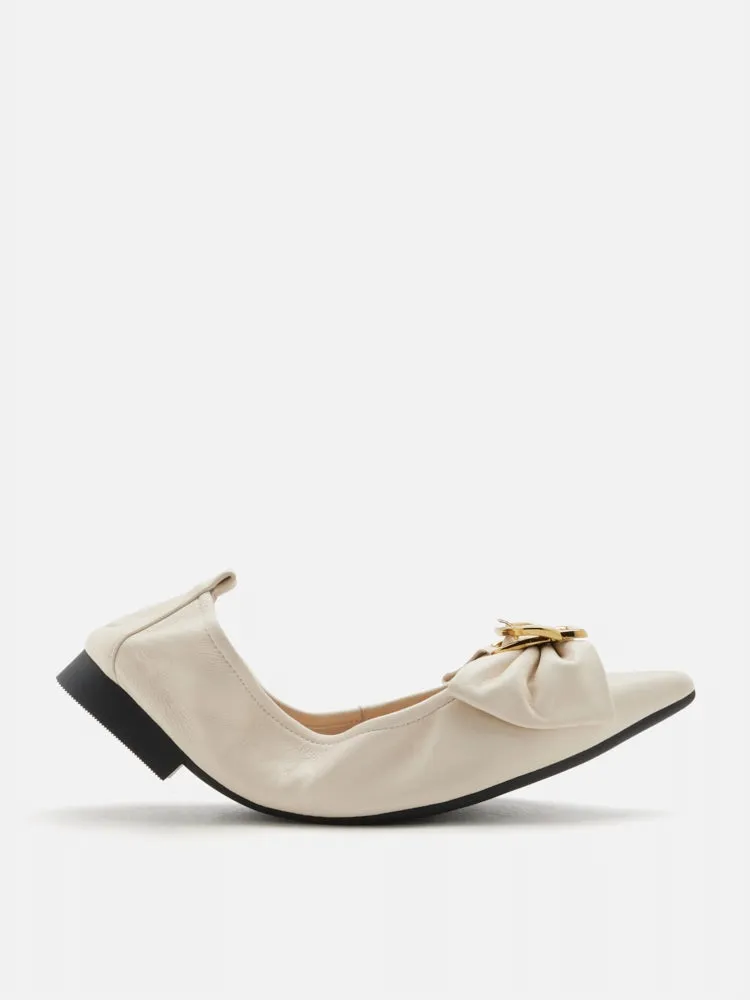 Layla Gold Buckled Bow Foldable Flats
