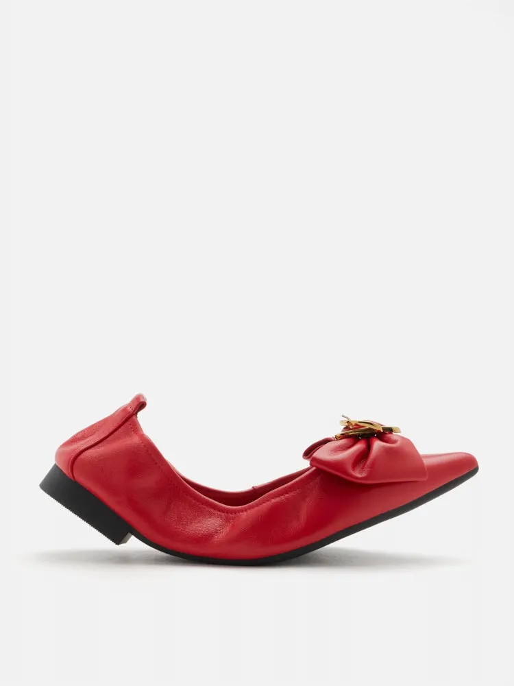 Layla Gold Buckled Bow Foldable Flats